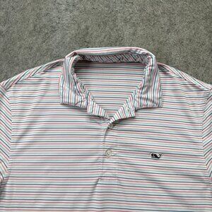 Vineyard Vines Performance Polo Shirt Men S Blue White Pink Striped Short Sleeve